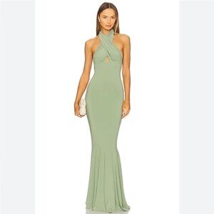 NORMA KAMALI Crossed Halter Fishtail Gown. Size S. BRAND NEW